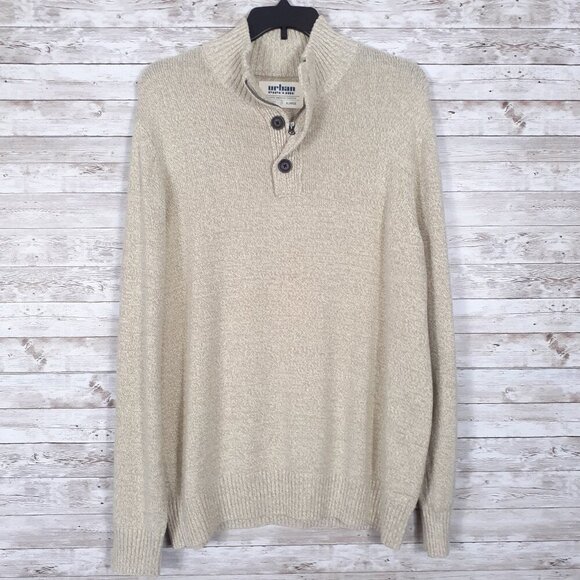 Urban Pipeline Mens Henley Sweater XL Button Zip Beige Soft Cotton Blend 6x3A - Picture 1 of 4